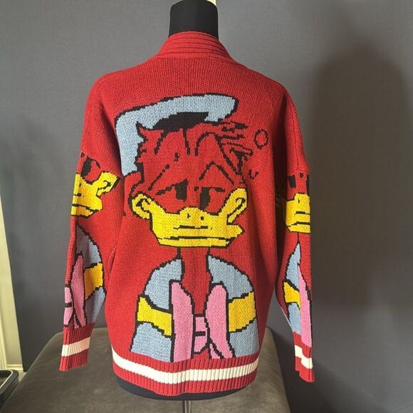 Women’s Donald Duck Red Knit Cardigan Sweater Front Pockets Size S-L NWOT - Picture 3 of 7